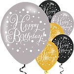 Sparkling Celebration Happy Birthday 30cm Latex Balloons Pack of 6