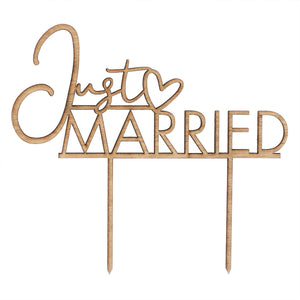 Sage Wedding Wooden Just Married Cake Topper