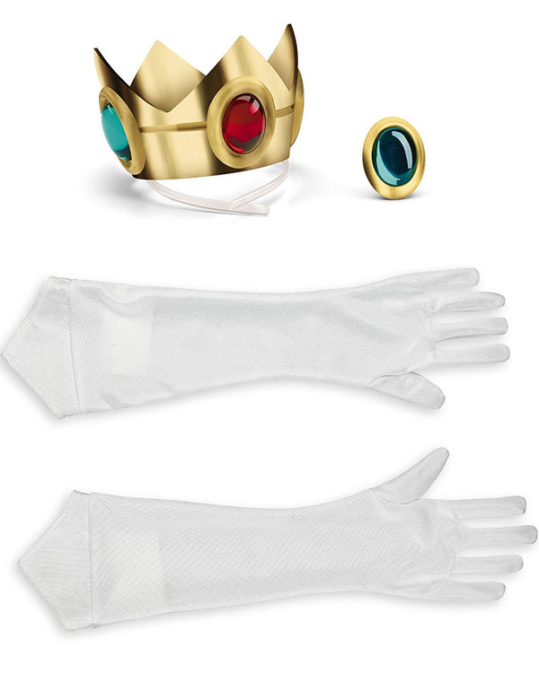 Super Mario Brothers Princess Peach Adult Crown Gloves and Amulet Kit