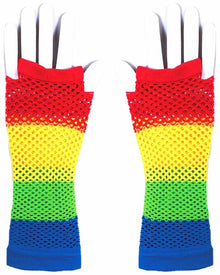 Rainbow Fishnet Fingerless Adult Gloves