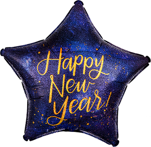 Happy New Year Midnight Holographic Star 45cm Foil Balloon