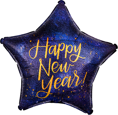 Happy New Year Midnight Holographic Star 45cm Foil Balloon