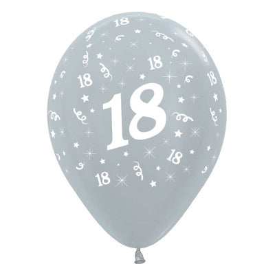 Sempertex 30cm Age 18 Satin Pearl Silver Latex Balloons, 6PK Pack of 6
