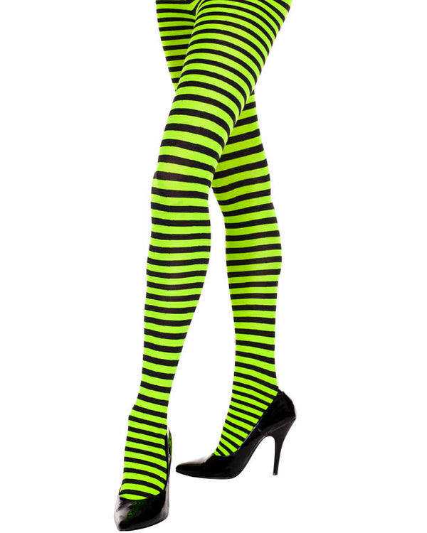 Black and Neon Green Striped Tights