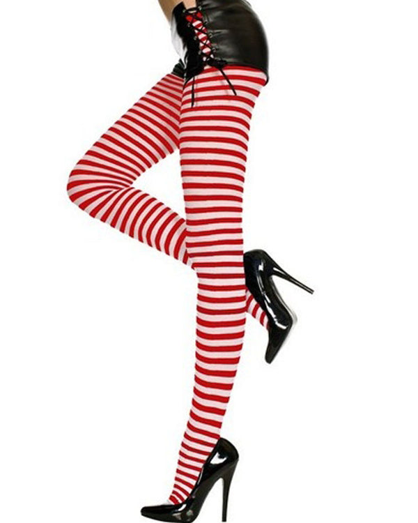 Christmas White and Red Striped Tights