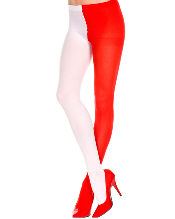 Red and White Opaque Jester Tights