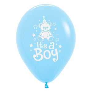 Sempertex 30cm Its A Boy Teddy Fashion Light Blue Latex Balloons 6PK Pack of 6