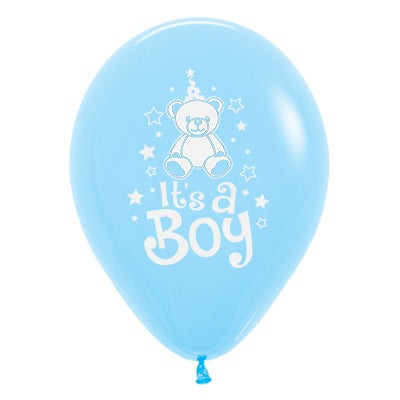 Sempertex 30cm Its A Boy Teddy Fashion Light Blue Latex Balloons 6PK Pack of 6