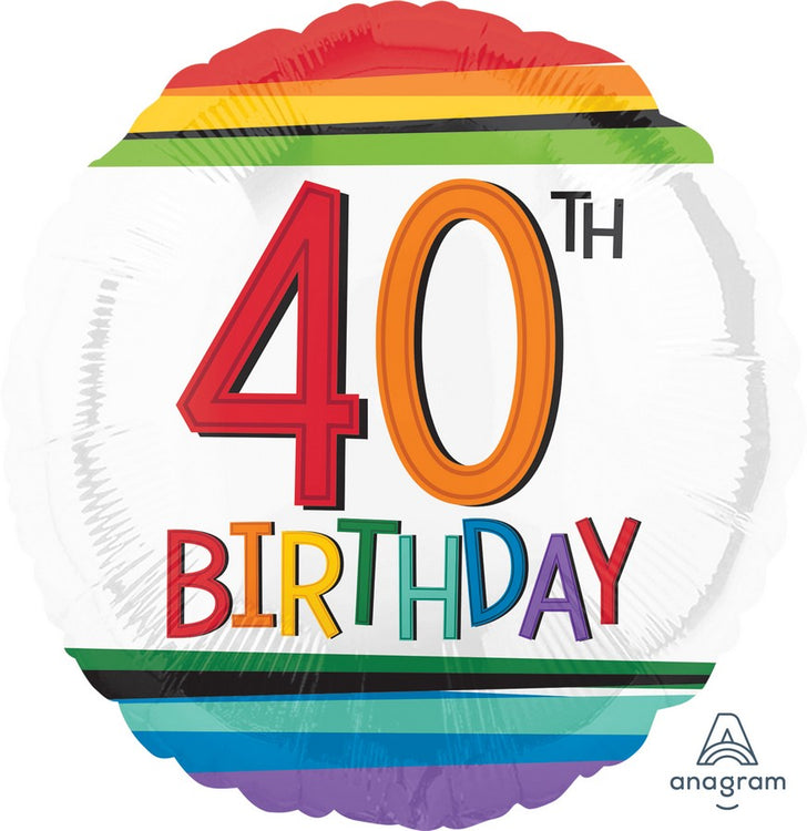 45cm Standard HX Rainbow Birthday 40 Balloon