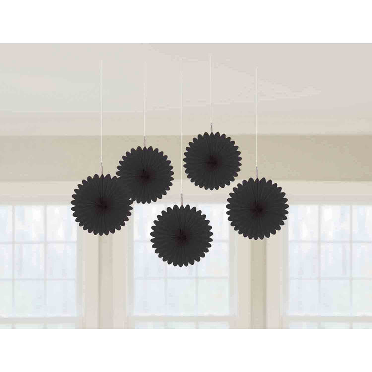 Black Mini Hanging Fan Decorations Pack of 5