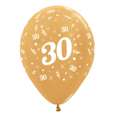 Sempertex 30cm Age 30 Metallic Gold Latex Balloons Pack of 25