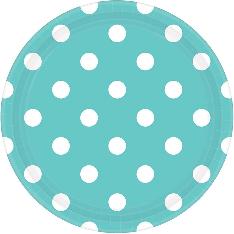 Dots 17cm Round Paper Plates Robins Egg Blue Pack of 8