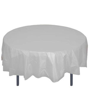 Christmas Silver Plastic Round Tablecover