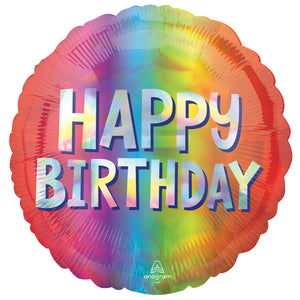 45cm Standard Happy Birthday Silver Ombre Holographic Balloon