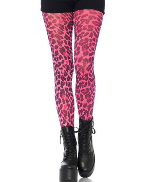 80s Neon Pink Leopard Print Tights