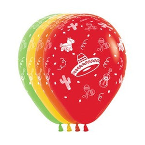 Mexican Fiesta Assorted 30cm Latex Balloon Pack of 12