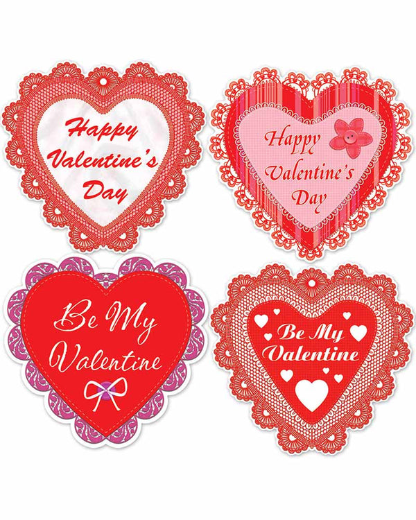 Happy Valentines Day Lace Heart Cutouts Pack of 4