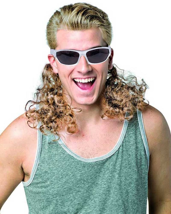 70s Hair Dudes Glasses with Attached Curly Blonde Mullet