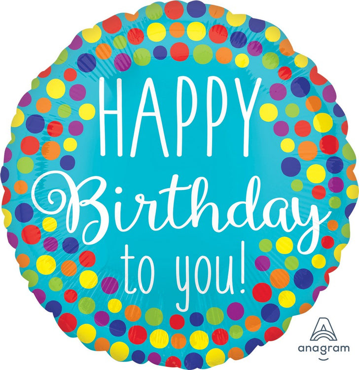 45cm Standard HX Happy Birthday to You Dots Balloon