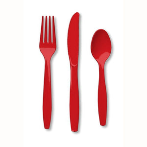 Classic Red Cutlery Set Plastic Pack of 24