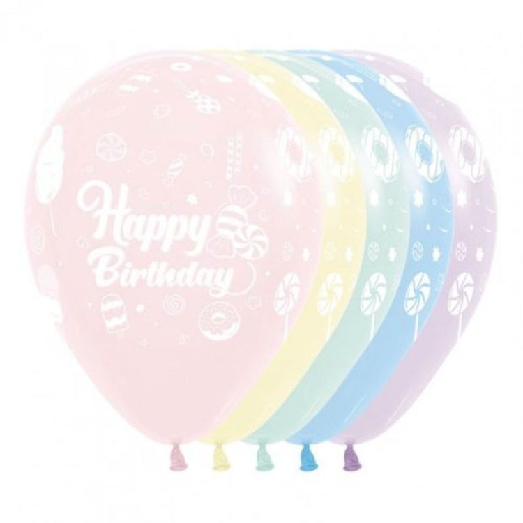 Sempertex Happy Birthday Sweet Pastel Matte Assorted Latex Balloons 12PK Pack of 12