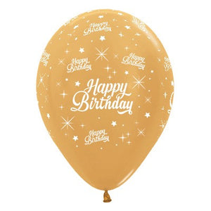 Sempertex 30cm Happy Birthday Twinkling Stars Metallic Gold Latex Balloons, 25PK Pack of 25