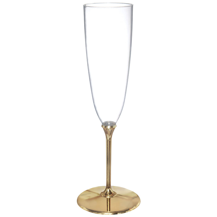 Gold Stem 133ml Clear Plastic Premium Champagne Glasses Pack of 8