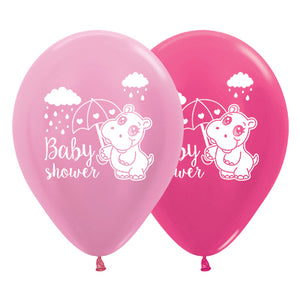 Sempertex 30cm Baby Shower Hippo Satin Pearl Pink & Metallic Fuchsia Latex Balloons, 25PK Pack of 25