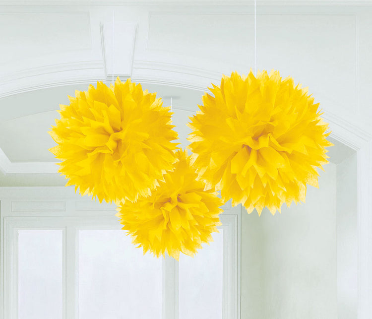 Fluffy Hanging Decorations Yellow Pack of 3