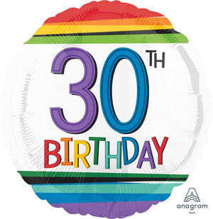 45cm Standard HX Rainbow Birthday 30 Balloon