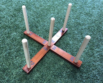 Outdoor Wooden Set Rope Ring Toss Quoits Game 40cm