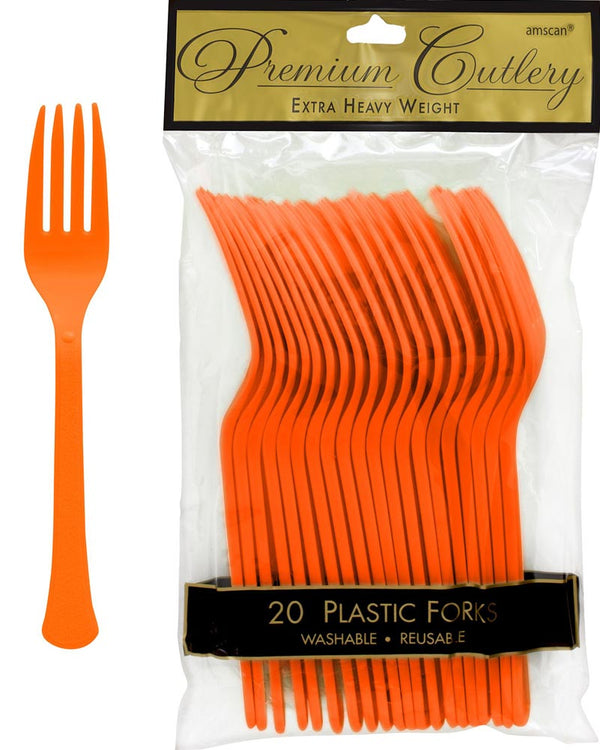 Orange Plastic Forks Pack of 20