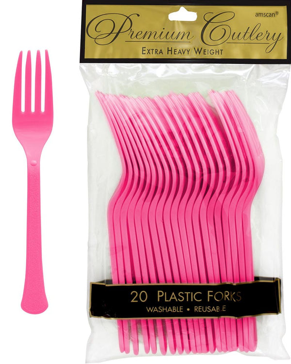 Bright Pink Plastic Forks Pack of 20