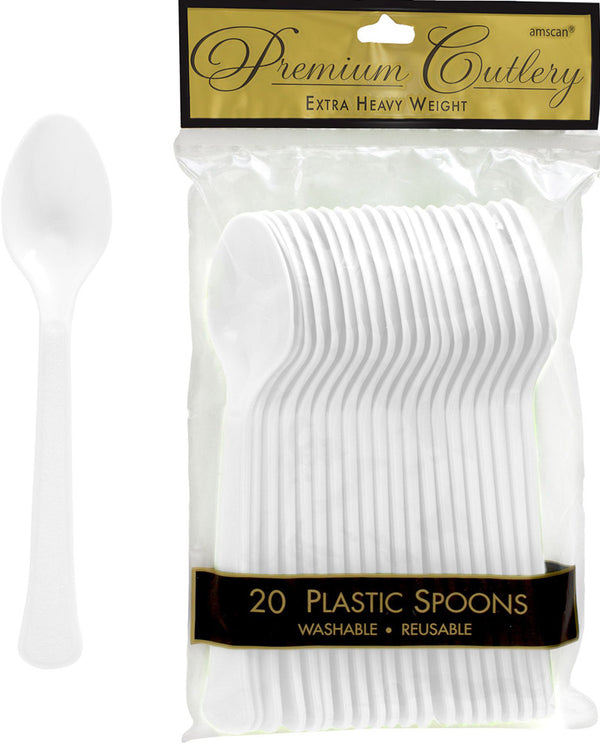 Christmas White Plastic Spoons Pack of 20