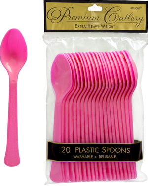 Bright Pink Plastic Spoons Pack of 20