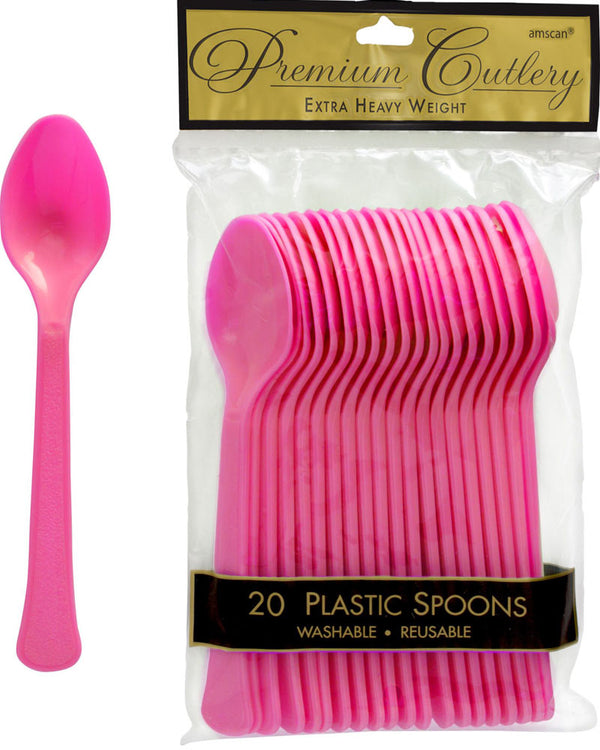 Bright Pink Plastic Spoons Pack of 20