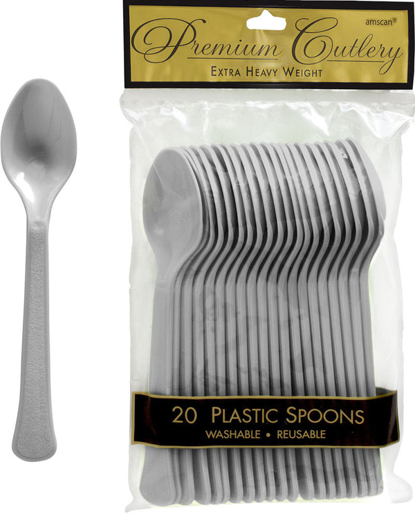 Christmas Silver Plastic Spoons Pack of 20