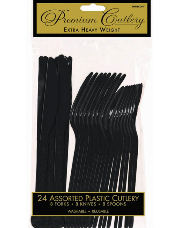 Black Premium Plastic Assorted Cutlery Pack of 24