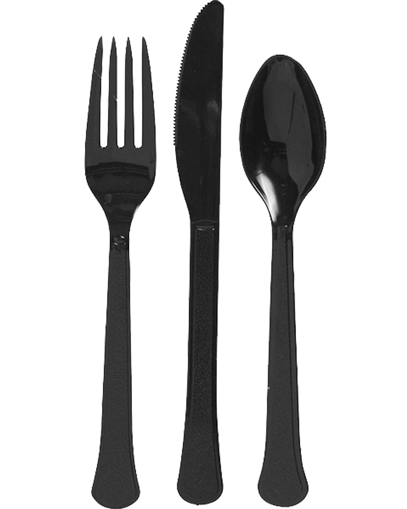 Black Premium Plastic Assorted Cutlery Pack of 24