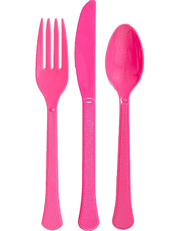 Bright Pink Premium Assorted Cutlery Pack of 24