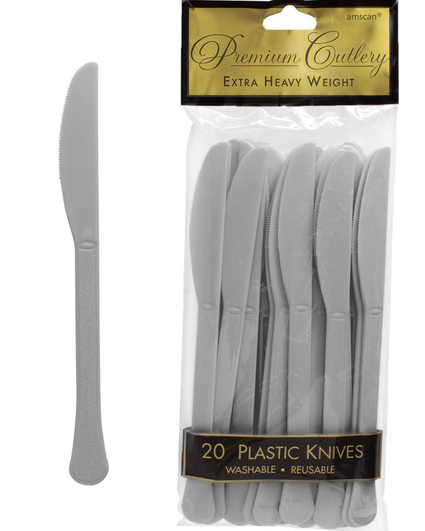 Christmas Silver Plastic Knives Pack of 20
