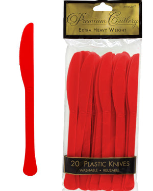 Apple Red Plastic Knives Pack of 20