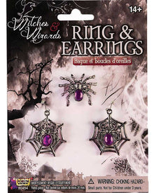 Spider Witch Earrings and Ring Set For Halloween