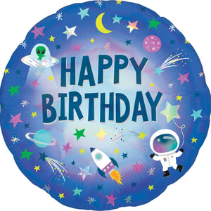 45cm Standard Holographic Happy Birthday Outer Space Balloon
