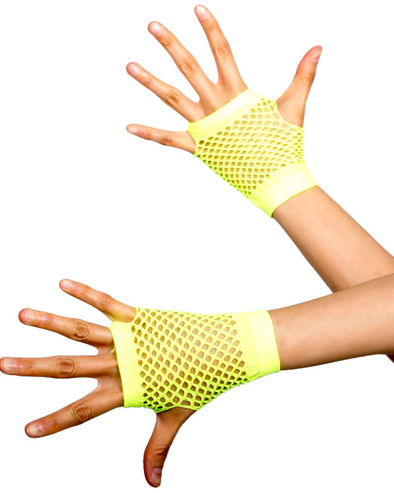 80s Neon Green Short Fishnet Gloves