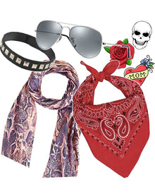 80s Punk Rocker Choker Glasses Scarf Bandana and Tattoos Set