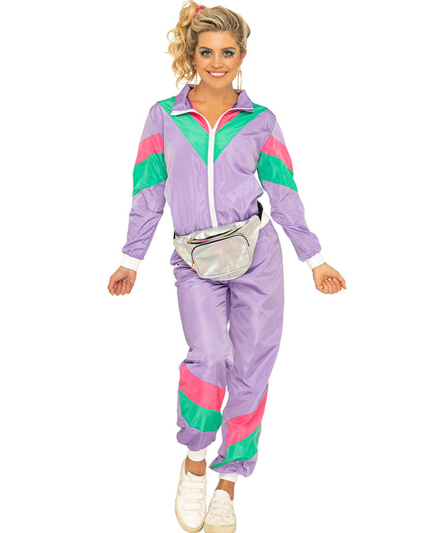 80s Purple Tracksuit Womens Costume - Main Image
