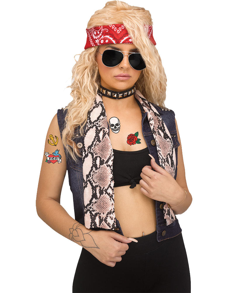 80s Rocker Decades Headband Sunglasses Scarf and Tattoos Instant Accessory Set