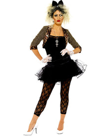 Image of woman wearing Madonna 80s style costume. 