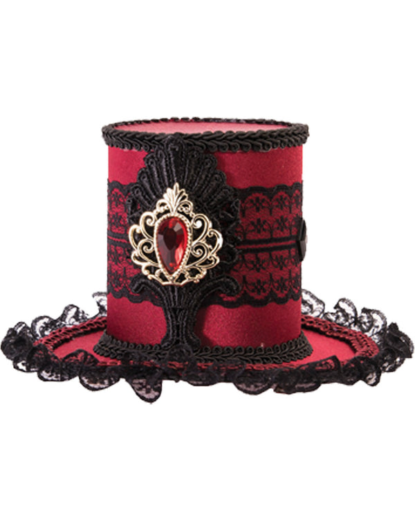 Mystery Circus Burgundy Mini Lace Top Hat